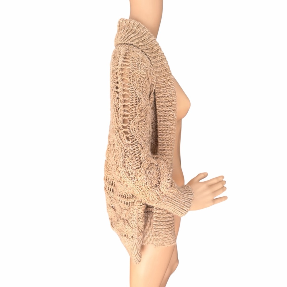 Express Cable Knit Open Cardigan Sweater Taupe Wool Alpaca Small - Picture 8 of 10